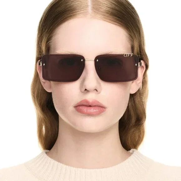 Off-White TAMPA Women Sunglasses Gold Brown RectangularModel  display picture 1